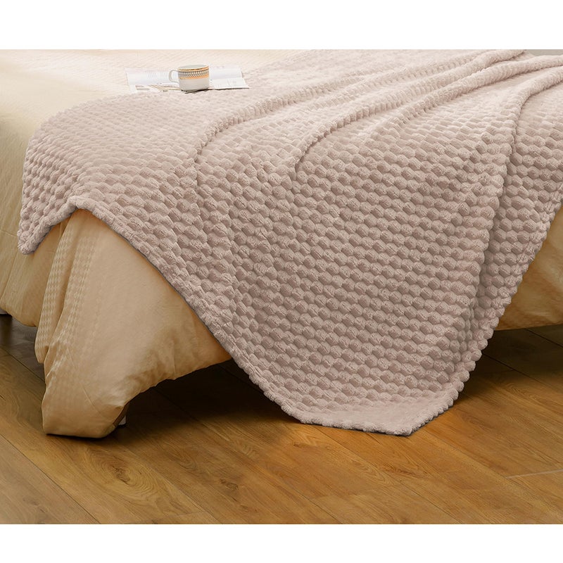 Vessia Flannel Fleece Throw Blanket(50x70 inch)  3D Jacquard Camel Fuzzy and Warm Blanket for Couch Sofa Bed Chair  300GSM Super Soft Touch Cozy Lightweight Light Brown Throw For All-Season Home Decor - Image 3